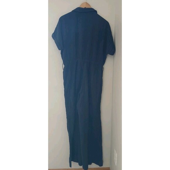 PACT Coastal Gauze Jumpsuit Size Medium Black S/S Button Front Wide Leg Coastal - Picture 6 of 11